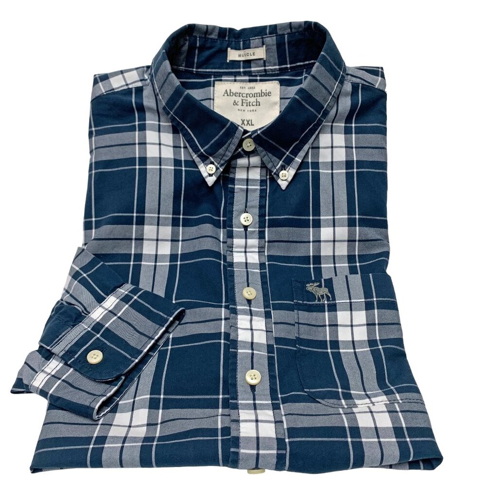 Abercrombie Fitch Blue Plaid Button Down Long Sleeve Muscle Shirt